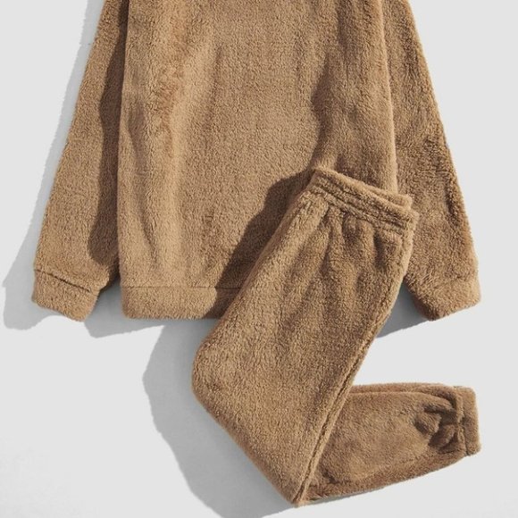 Brown Mens Flannel Hoddie And Pants - Picture 4 of 6